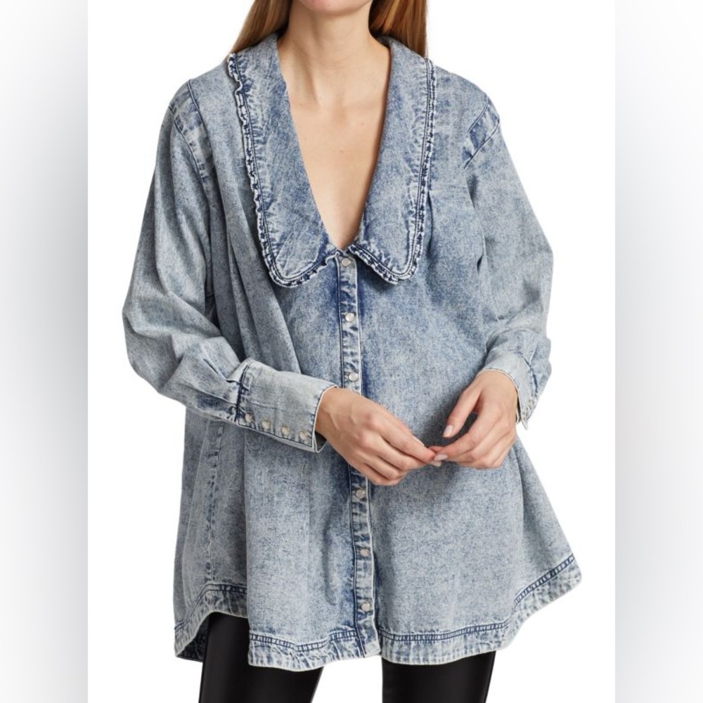 Free People Charlie Denim Button Down Shirt Dress Size Small